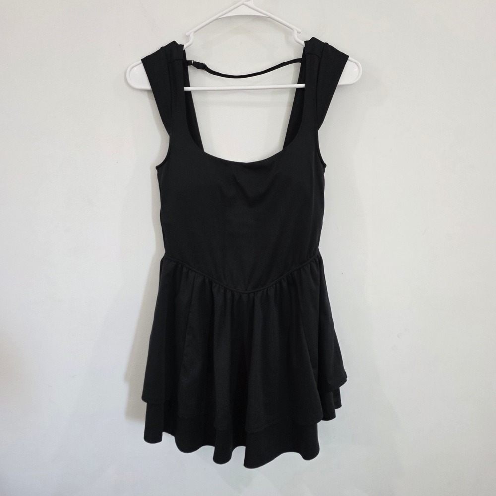 Gilly Hicks Womens Active Dress Size Medium Black Ruffle Tiered Open Back